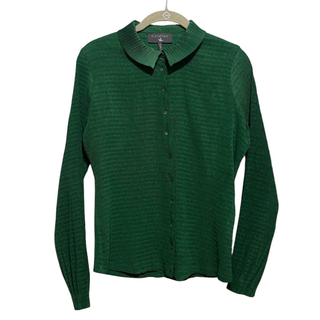 Cotlac Green Crinkle Pleated Blouse